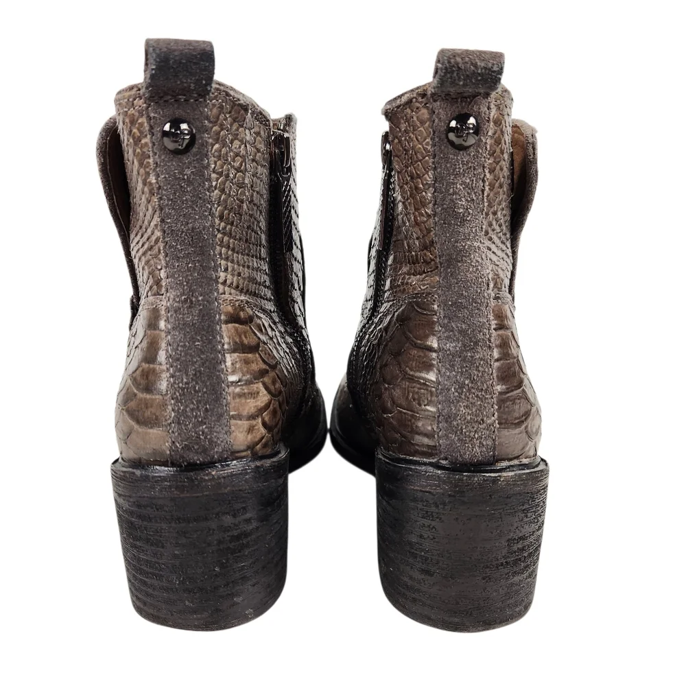 Donald J Pliner Erryn Bronze Snakeskin Leather Suede Ankle Boots Womens Size 5.5
